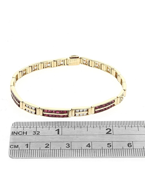 Ruby and Diamond Cut Outl Link Bracelet